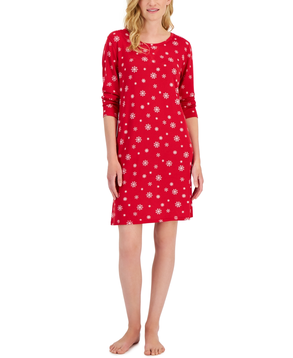 Charter Club Women's Printed Long-sleeve Soft Knit Sleepshirt, Created For Macy's In Ditsy Snowflake