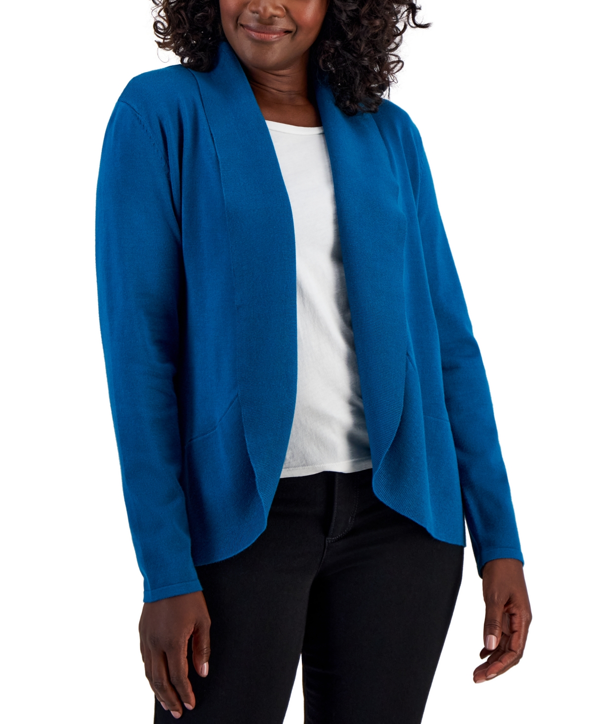 Karen Scott Women s Shawl collar Curved hem Cardigan Created For Macy s In True Teal ModeSens