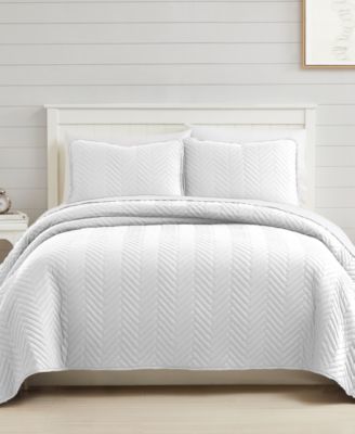 Southshore Fine Linens Solid Color Chevron Quilt Set Collection In Neutral
