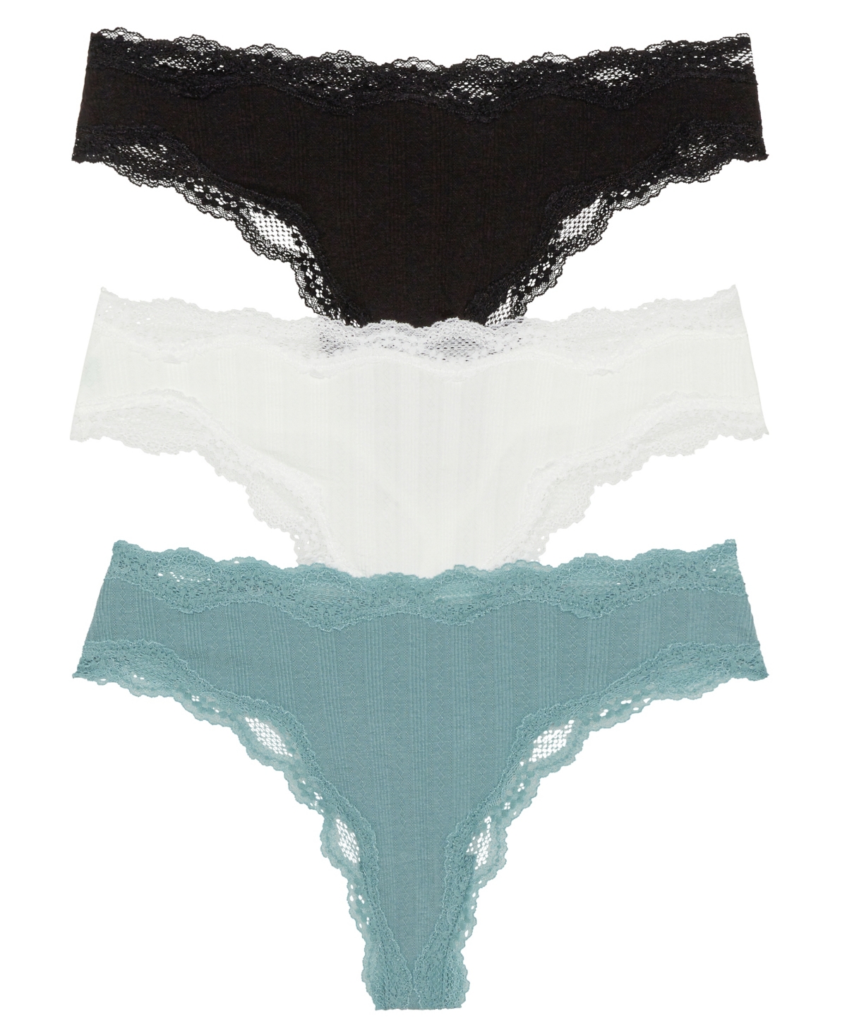 Women's Lorelai Hi-Cut Thong Underwear Set, 3 Pieces - Black, White, Galaxy