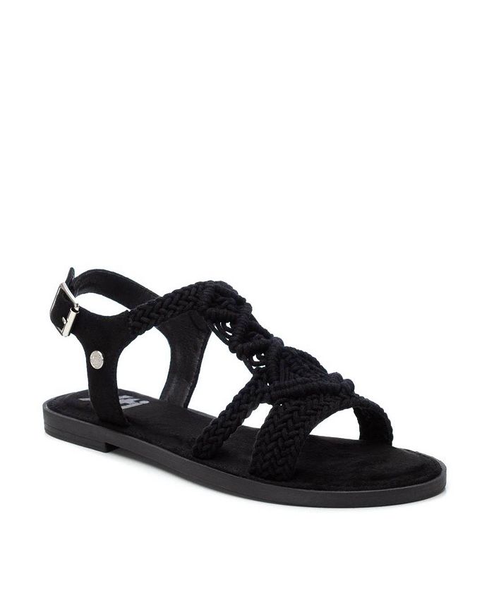 Women s Braided Strap Flat Sandals By Black