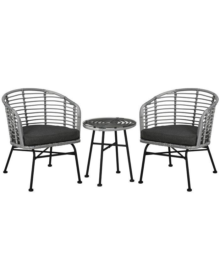 Outsunny 3Piece Patio Bistro Set, Outdoor Wicker Conversation Set with