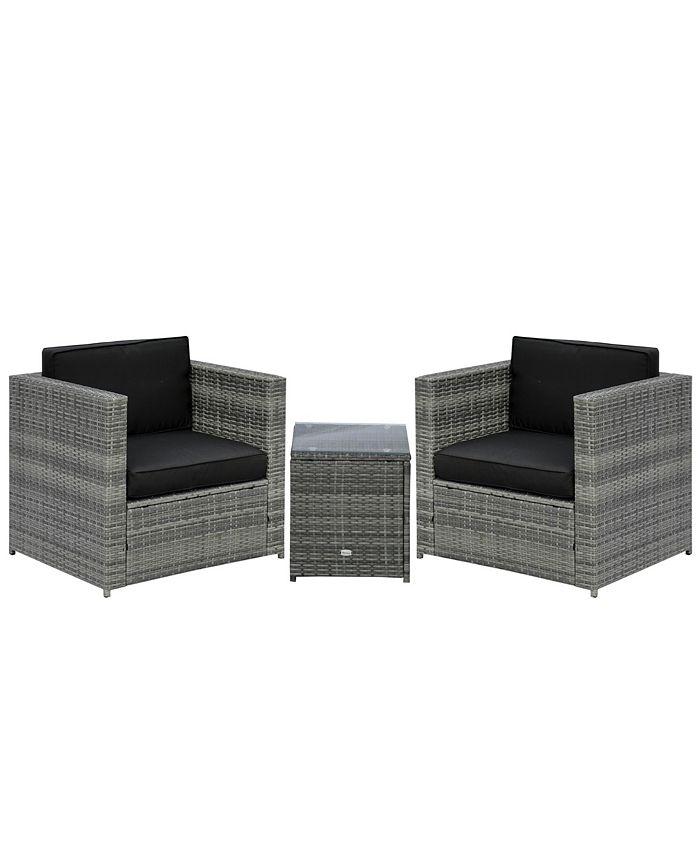 Outsunny 3 Pieces Patio Bistro Set, Outdoor PE Rattan Wicker Porch