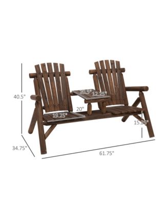 Wooden Adirondack Chairs, Outdoor Double Seat Bench with Center Table for Patio, Backyard, Deck, Fire Pit, Carbonized