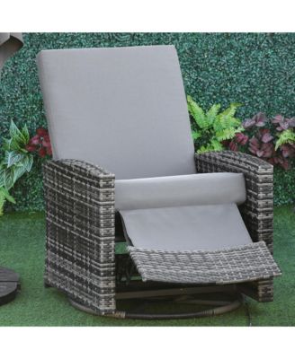 Outdoor Wicker Swivel Recliner Chair, Reclining Backrest, Lifting Footrest, 360° Rotating Basic, Water Resistant Cushions for Patio, Grey