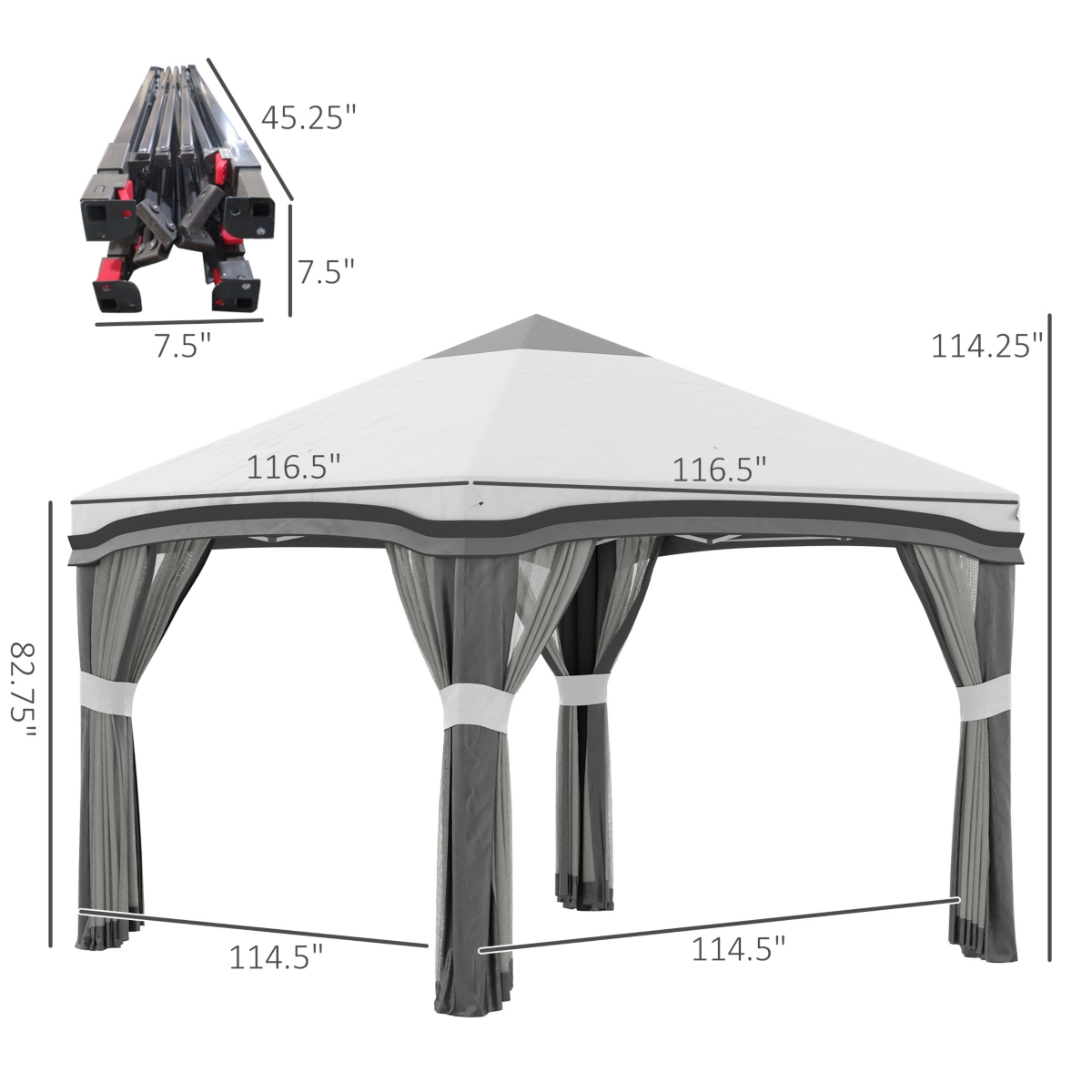 Outsunny 10' x 10' Pop Up Canopy Foldable Party Tent with Nettings,- Gray
