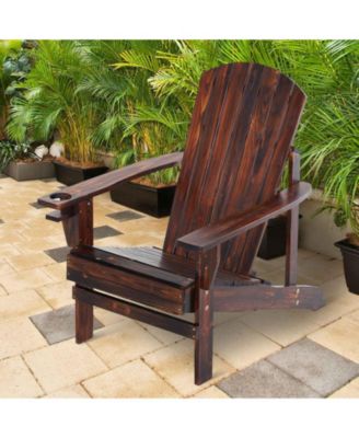 Wooden Adirondack Chair, Outdoor Patio Lawn Chair with Cup Holder, Weather Resistant Lawn Furniture, Classic Lounge for Deck, Garden, Backyard, Fire Pit, Brown