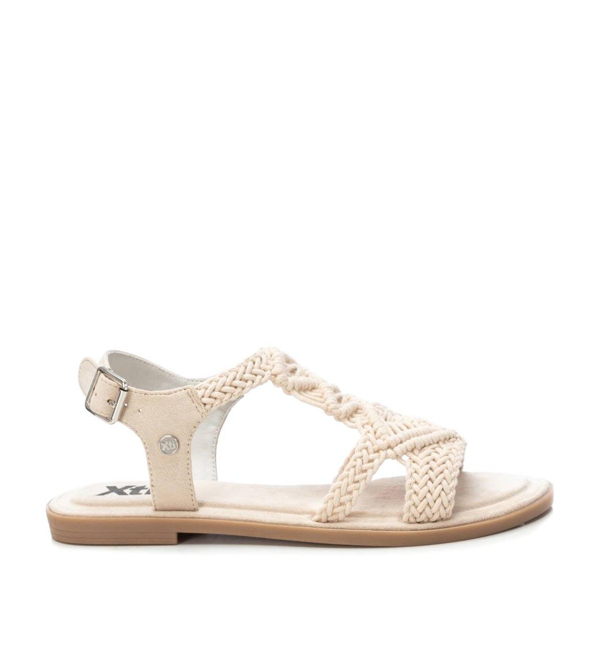 Women's Braided Strap Flat Sandals By Xti, Light Beige - Beige