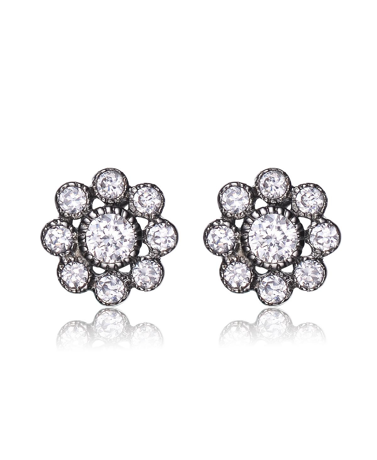 Genevive Cubic Zirconia Sterling Silver Flower Shape Stud Style Earrings