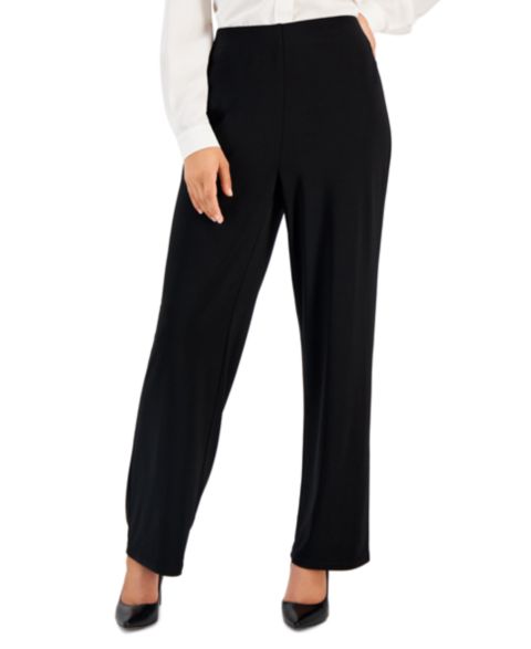 Женские брюки AK Anne Klein Solid Interlock Twist Yarn Wide Leg Knit, цвет: Чёрный