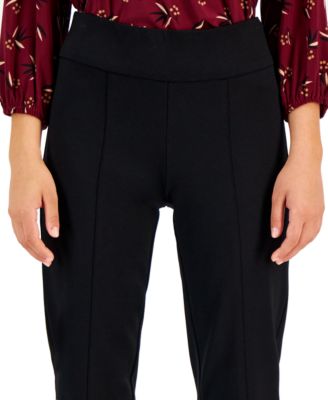 Petite Pull-On Slim Ankle Slit-Front Pants