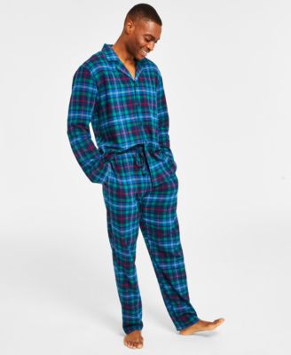 Family Pajamas - Men's Cotton Plaid Notched Pajamas Set