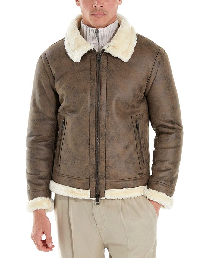 GUESS Men's Fleece-Lined Zip-Front Aviator Jacket - Macy's