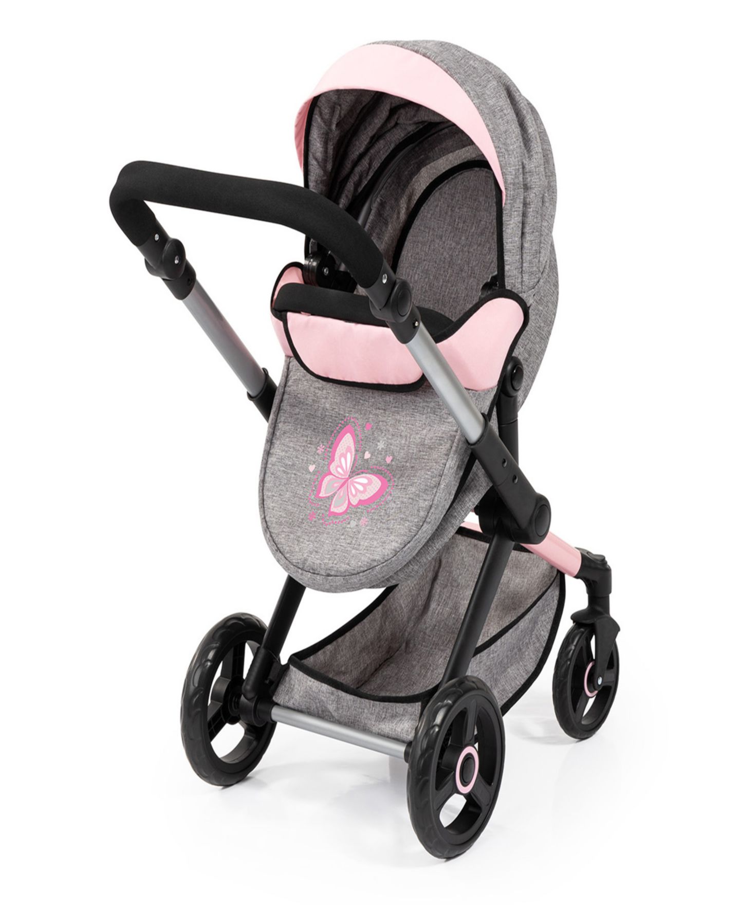 Детские аксессуары для кукол Bayer Design Dolls: Pram Xeo - Butterfly, цвет: Серый / Розовый — фото 3