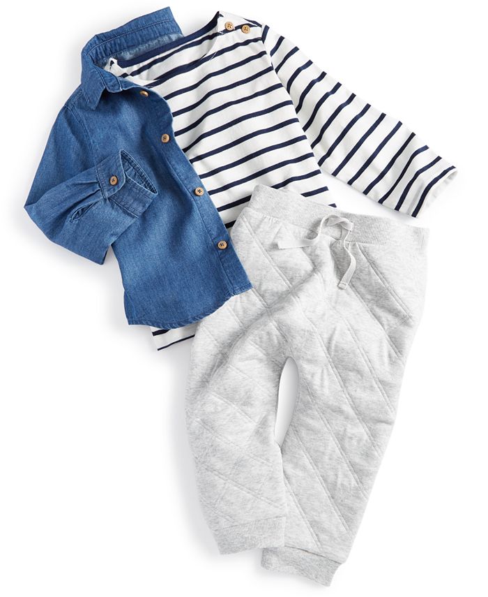 First Impressions Baby Boys Denim Shirt and Pants, 3 Piece Set, Created