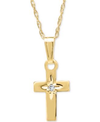 Macy's - Children's Diamond Accent Cross 15" Pendant Necklace in 14k Gold