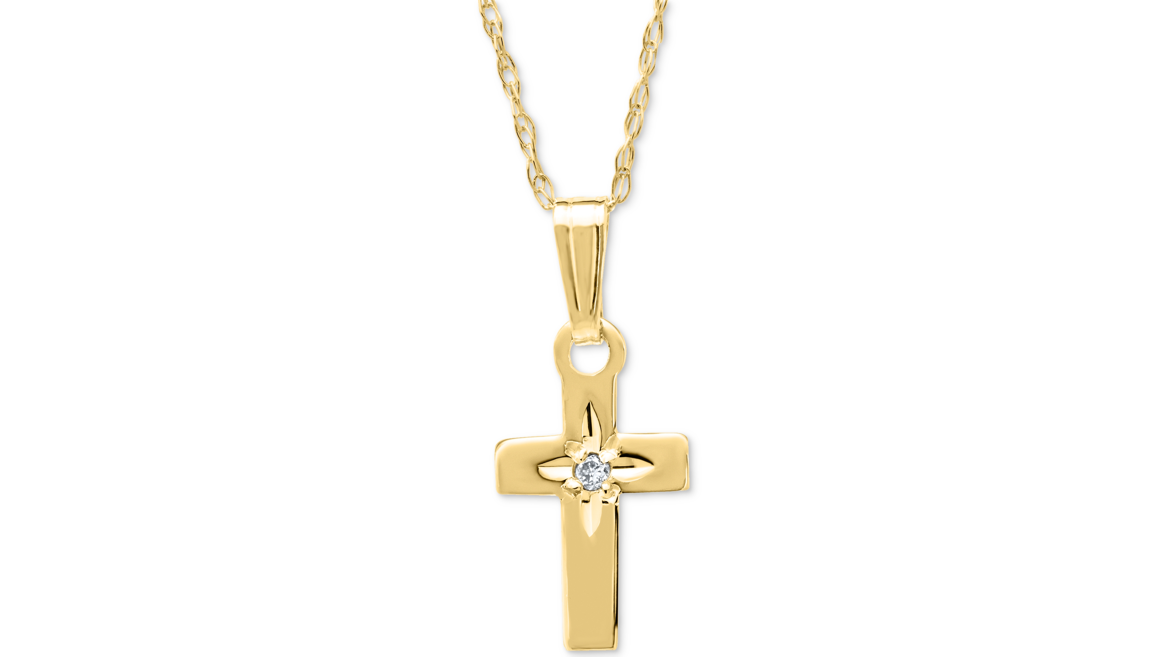 Children's Diamond Accent Cross 15" Pendant Necklace in 14k Gold
