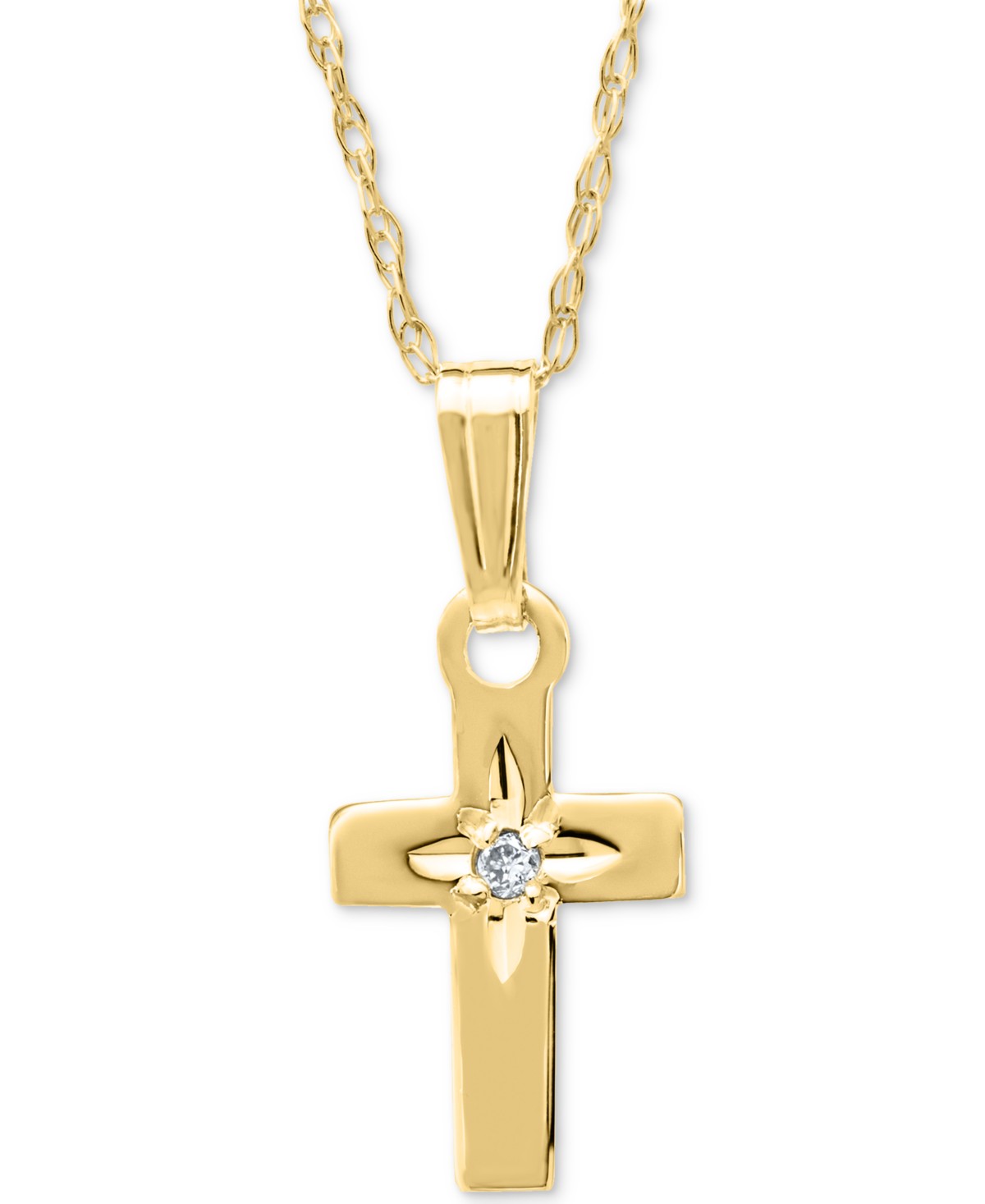 Детские Macy's Children's Diamond Accent Cross 15" Pendant Necklace in 14k Gold — фото 2