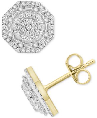 Macy's - Men's Diamond Octagon Cluster Stud Earrings (1/4 ct. t.w.) in 10k Gold