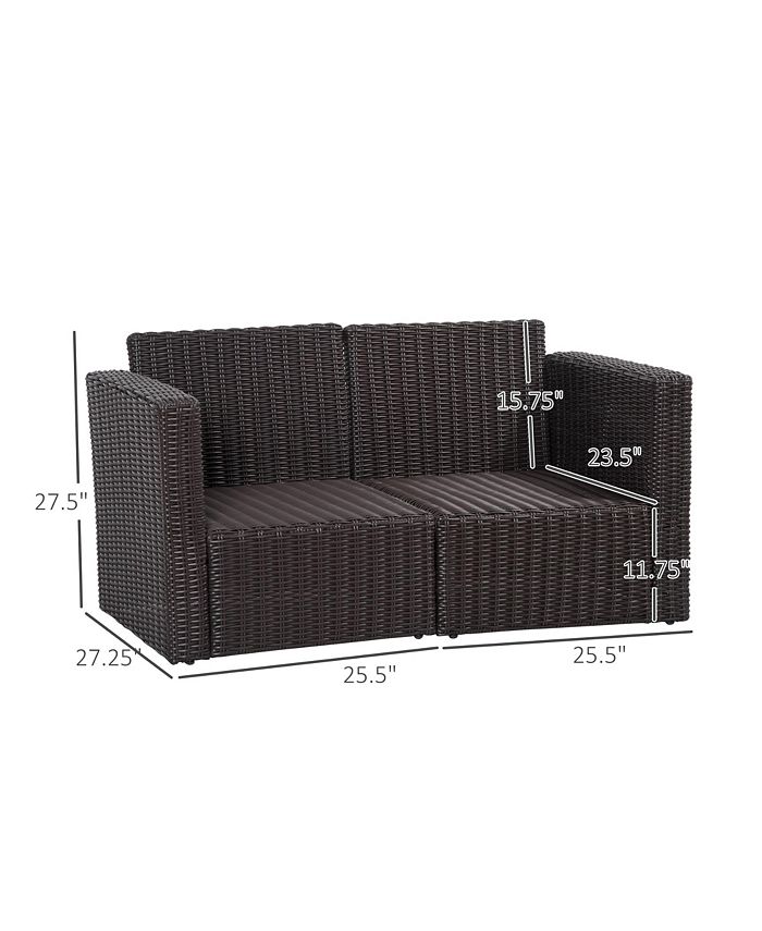 Outsunny 2 Piece Patio Wicker Corner Sofa Set, Outdoor PE Rattan
