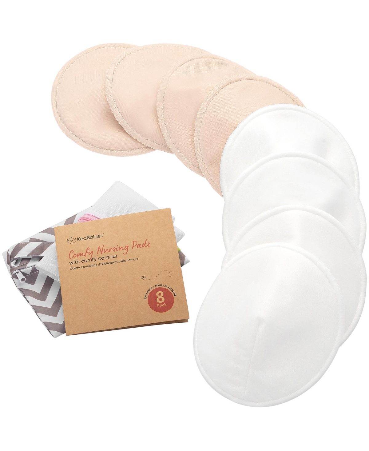 Maternity 8pk Organic Nursing Pads, Washable Breast Pads + Wash Bag, Reusable Nipple Pads - Neutrals