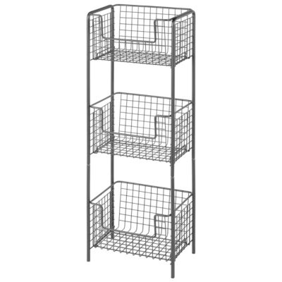 Steel Freestanding 3-Tier Kitchen Organizer Tower - Baskets, Dark Gray