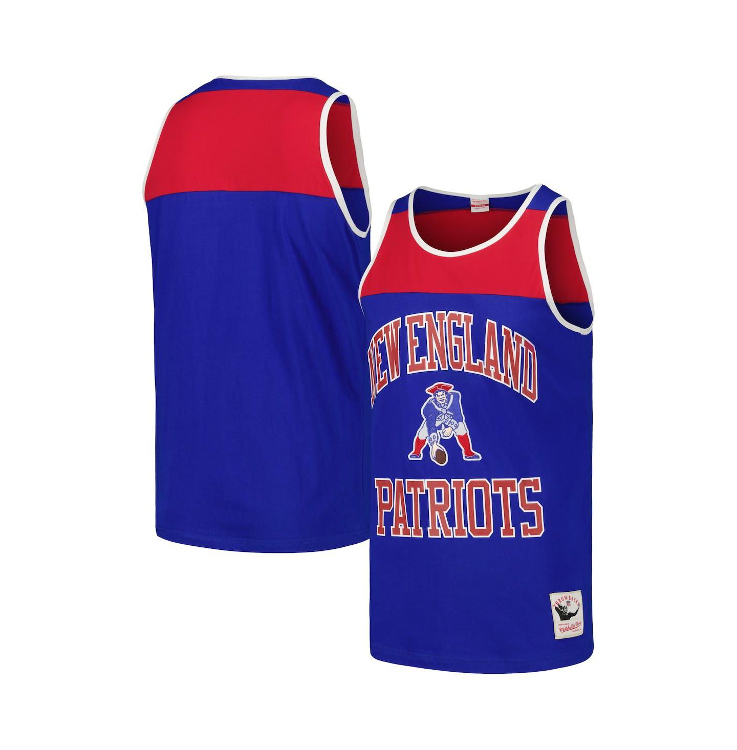 Мужской топ Mitchell & Ness Royal and Red New England Patriots Heritage Colorblock — фото 2
