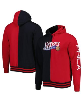 Men's Black, Red Philadelphia 76ers Big and Tall Hardwood Classics Split Pullover Hoodie
