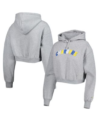 Women's Gray Los Angeles Chargers Cropped Pullover Hoodie