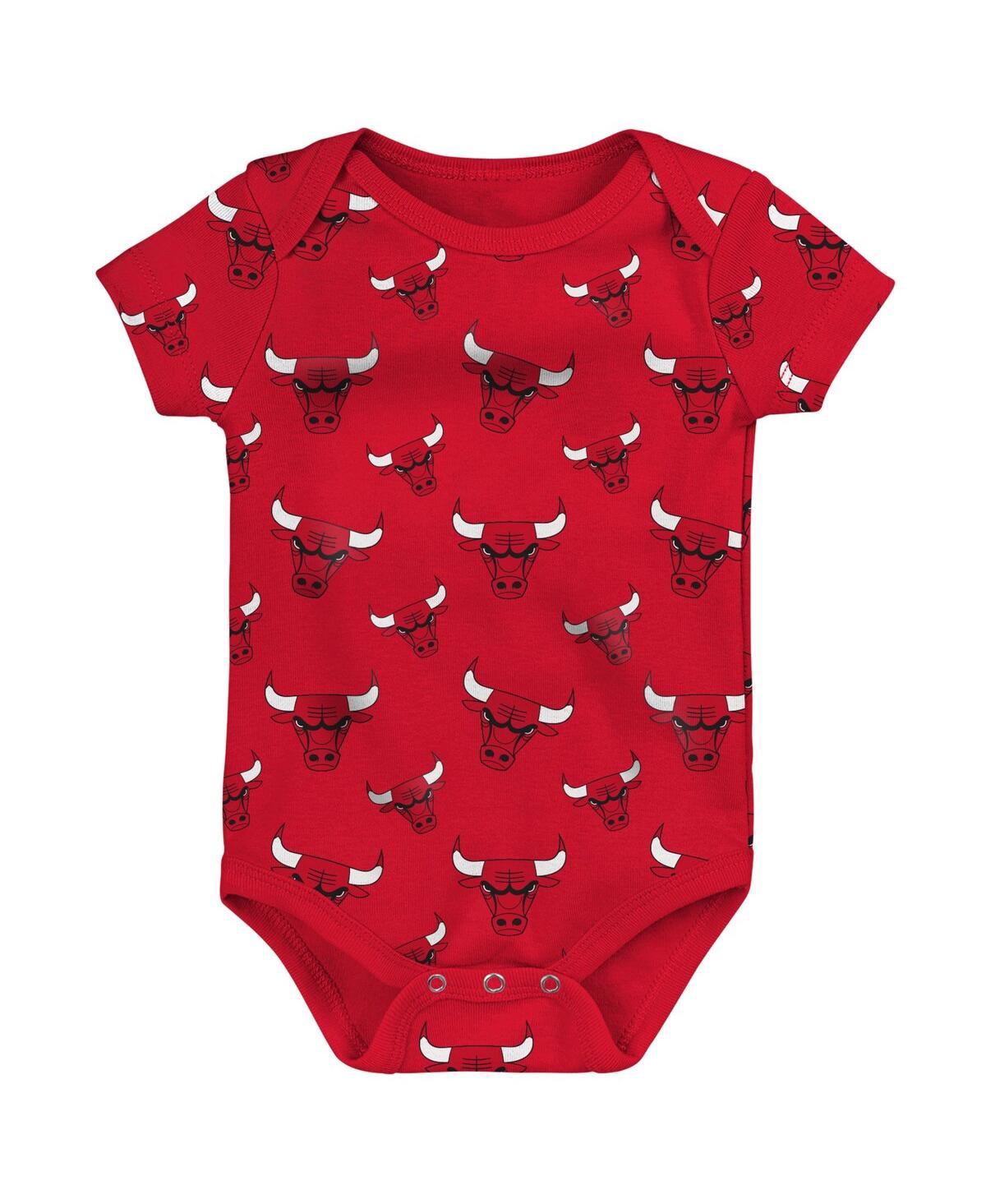Outerstuff Newborn And Infant Boys And Girls Red, Gray Chicago Blackhawks Two-pack Double Up Bodysuit Set In Red,gray