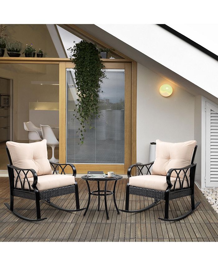 Outsunny 3Piece Rocking Chair Bistro Set, Wicker Conversation Set