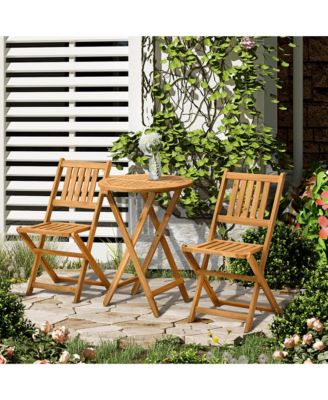 3 Piece Folding Acacia Wood Patio Bistro Set Table and Chairs