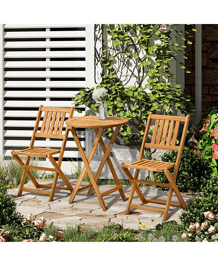 Outsunny 3 Piece Folding Acacia Wood Patio Bistro Set Table and Chairs