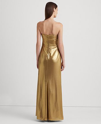Metallic Chiffon Strapless Gown