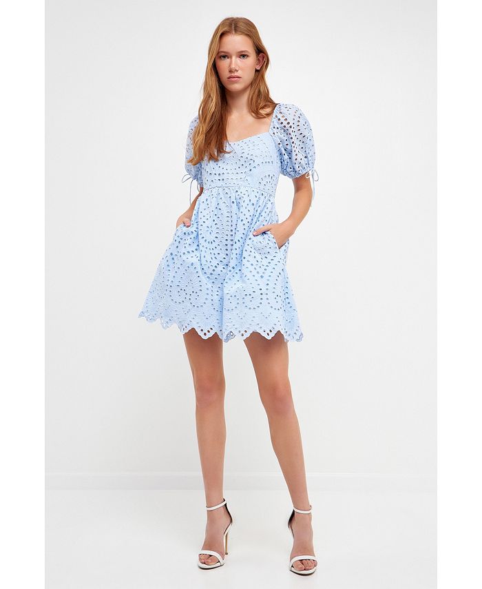 English Factory Women's Eyelet Scallop Edge Mini Dress - Macy's