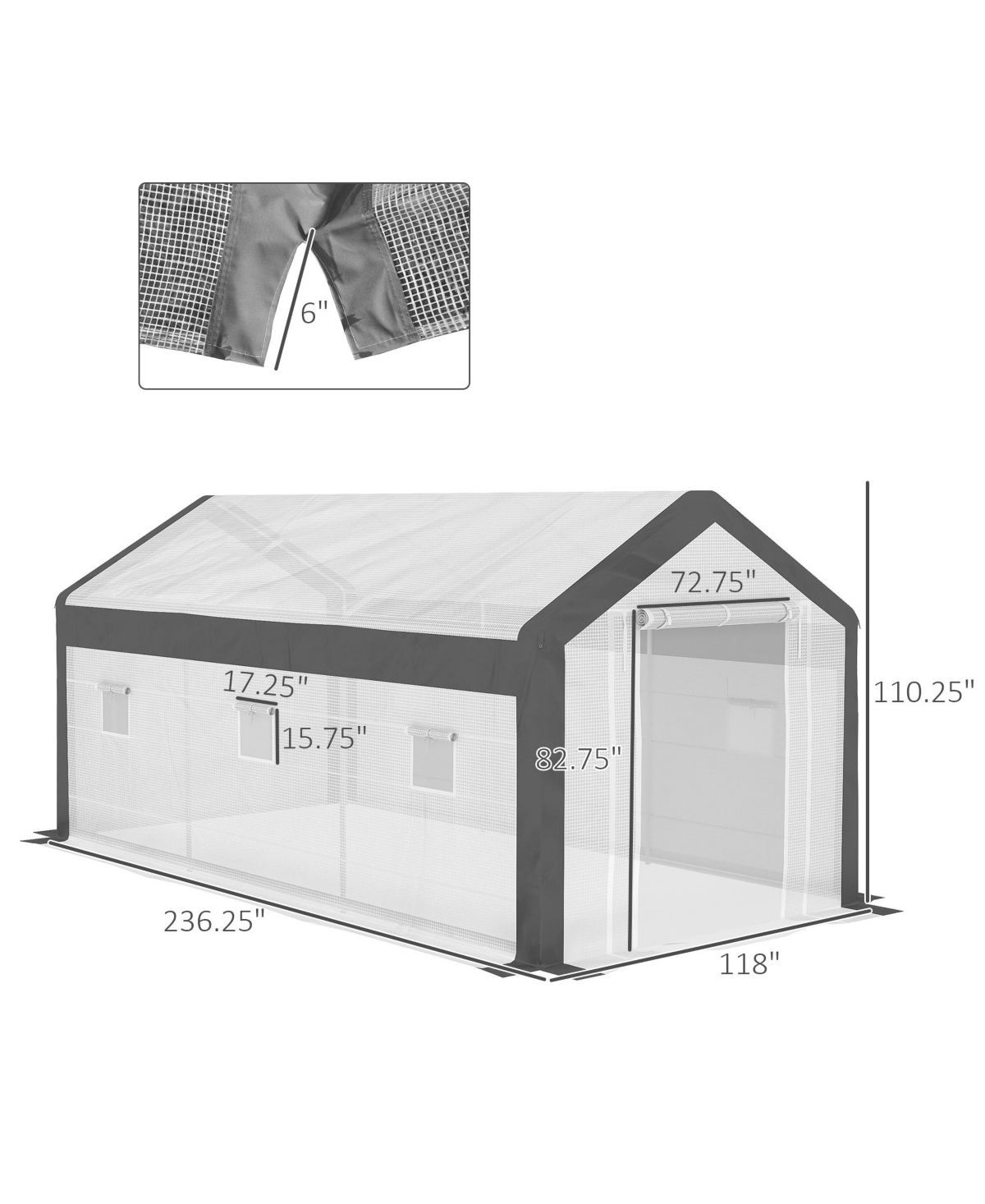Outsunny 20' x 10' x 9' Walk-In Greenhouse, Outdoor Gardening Canopy with 6 Roll-up Windows, 2 Zippered Doors & Weather Cover,- White