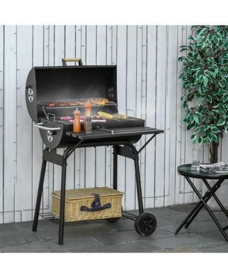 30" Portable Charcoal BBQ Grill with Storage Shelf and Wheels