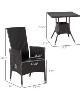 3pc Patio Furniture, Wicker Reclining Chairs & Table,