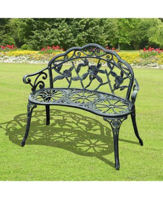 40" Antique Style Patio Porch Garden Bench Cast Aluminum Outdoor Chair Rose