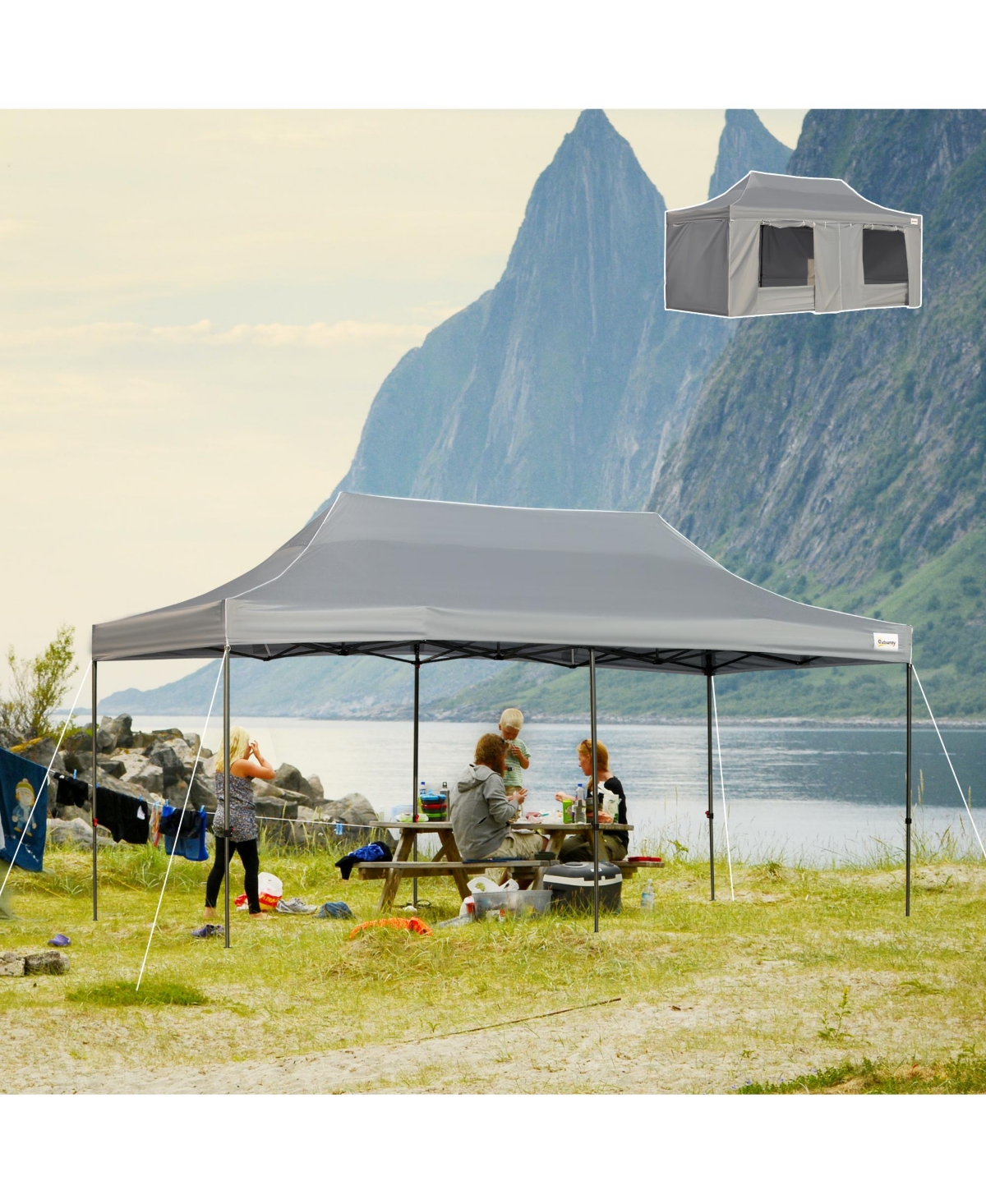 10' x 20' Pop Up Canopy Tent with Sidewalls, Instant Tents for Parties with Wheeled Carry Bag, Height Adjustable, for Outdoor, Garden, Patio,