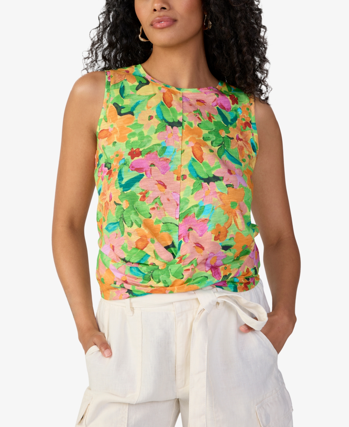 Sanctuary Twisted Floral Cotton Blend Tank In Escape