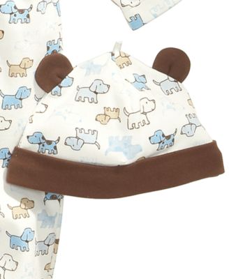 Baby Boys Cute Puppies Hat and Footed Coveralls Set