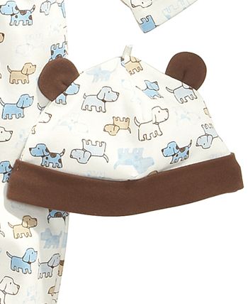 Little Me - Baby Set, Baby Boys Cute Puppies 2-Piece Hat and Footed Coveralls