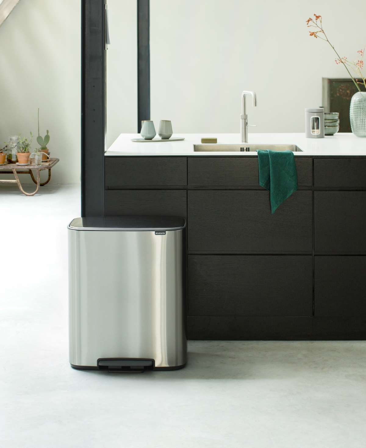 Brabantia Bo Step On Dual Compartment Trash Can, 2 X 8 Gallon, 2 X 30 Liter In Matte Steel Fingerprint Proof