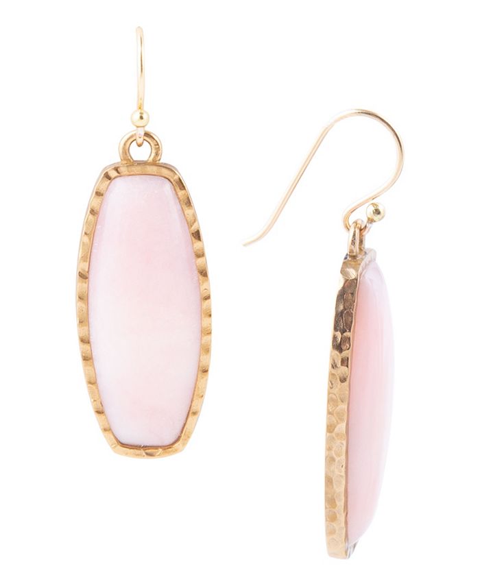 Barse Odyssey Genuine Pink Opal Long Rectangle Statement Earrings