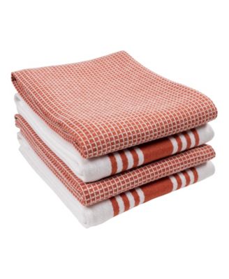 Center Band Waffle Cotton 4 Piece Flat Kitchen Towel, 18" x 28"