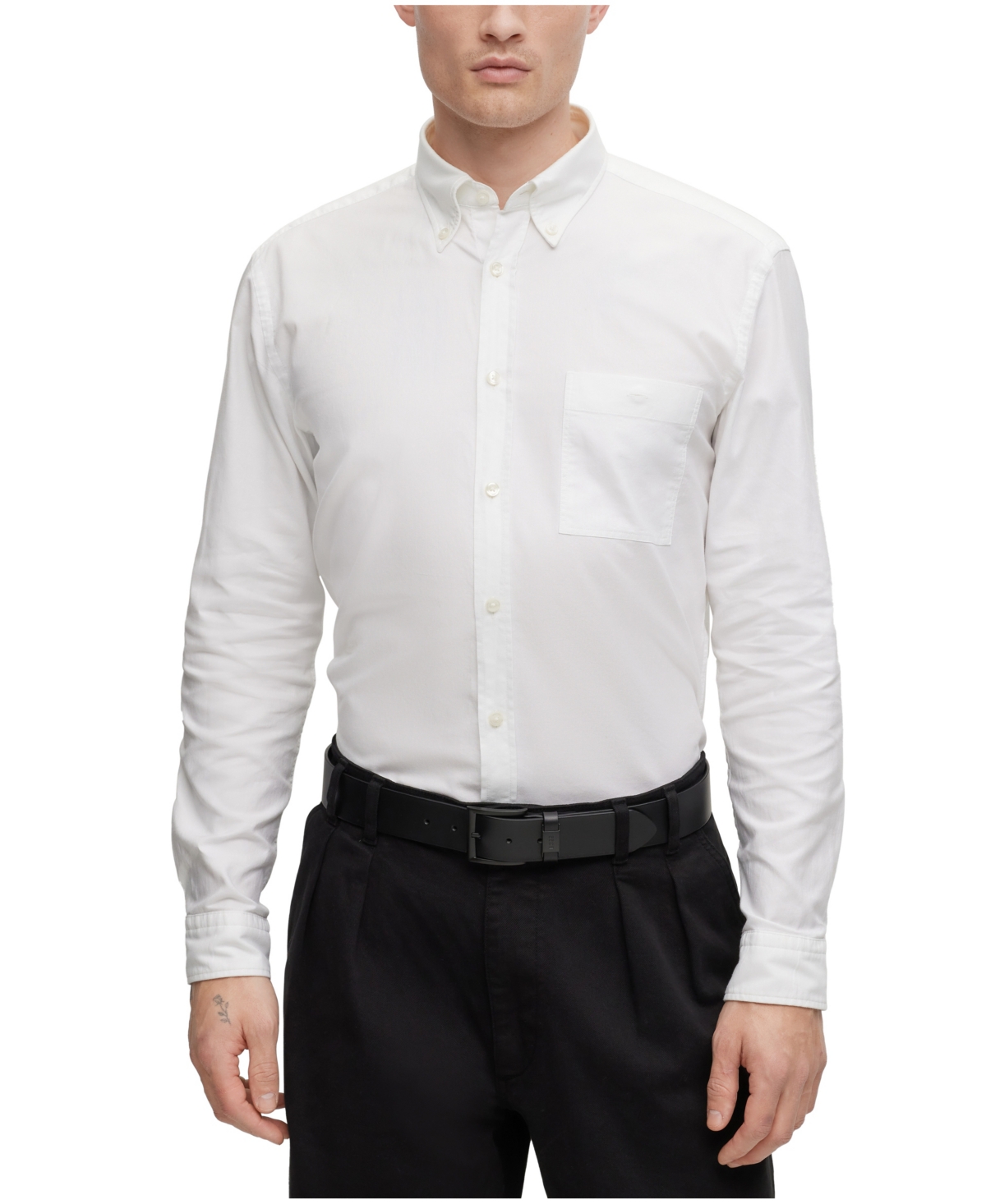 Hugo Boss Boss By  Men's Oxford Cotton Slim-fit Button-down Dress Shirt In White