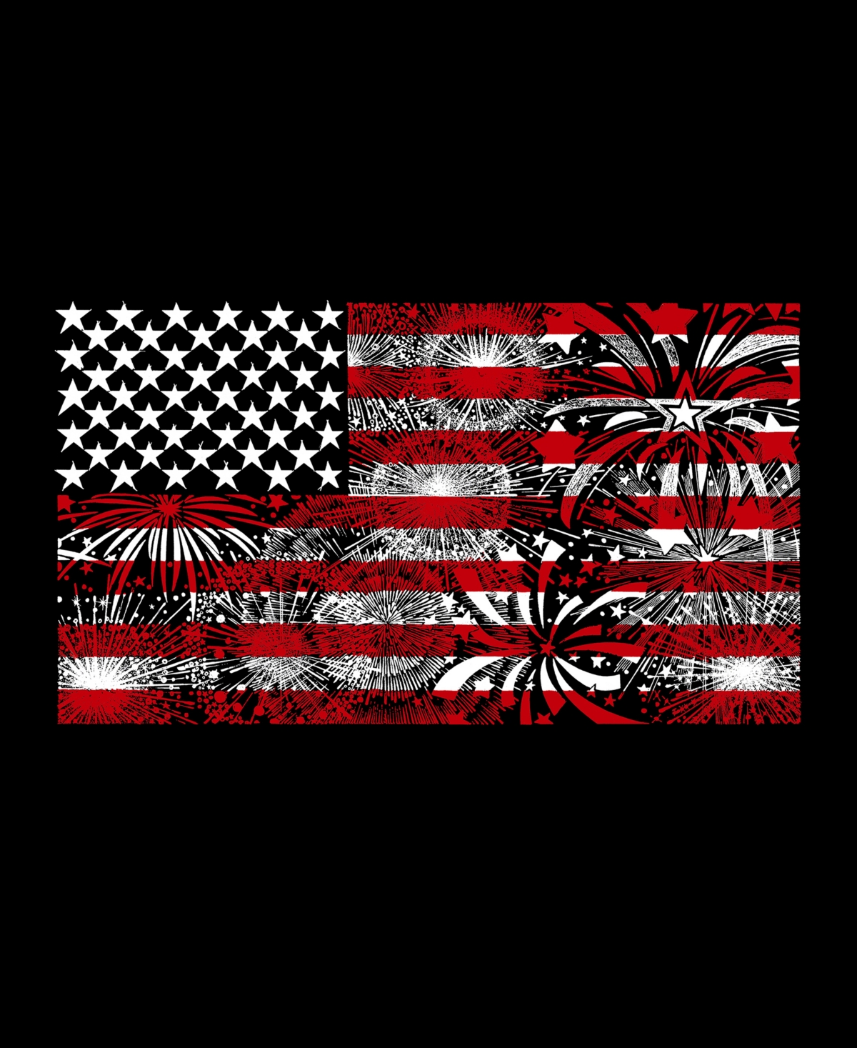 La Pop Art Men's Raglan Baseball Word Art Fireworks American Flag T-shirt - Black