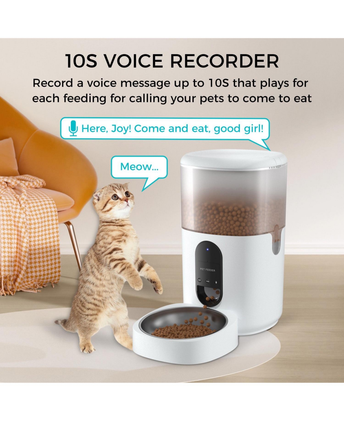 eco4life WiFi Smart Pet Feeder (6L) with Stainless Steel Food Bowl