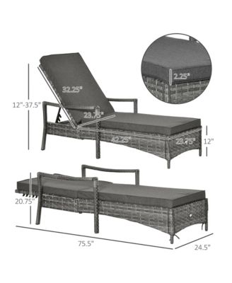 Wicker Chaise Lounge, 4 Position Adjustable Backrest and Cushions Outdoor Lounge Chair PE Rattan Sun Lounger for Poolside, Balcony or Garden, Dark Grey